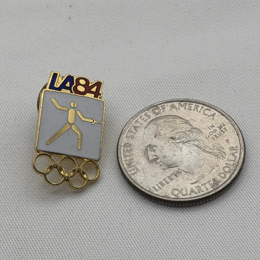 1984 Los Angeles Olympics Fencing Event Lapel Hat Pin White